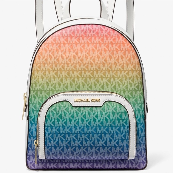 Michael Kors Jaycee Medium Rainbow Signature Logo Backpack Rainbow - Picture 1 of 9
